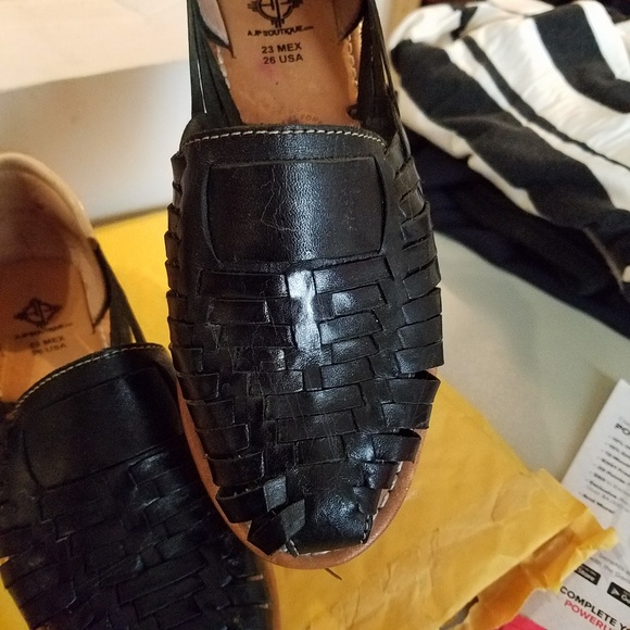 Black leather mexican style shoes huaraches - Picture 2 of 5